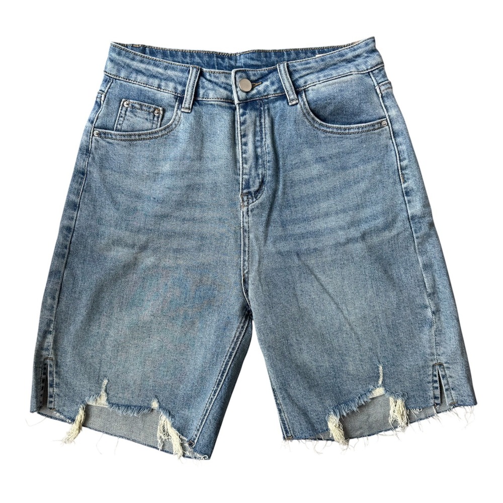 Y2K Sesame Street Denim Shorts M (Tagged XL) Raw Hem Grunge Bermuda Jean Jorts - Picture 2 of 5